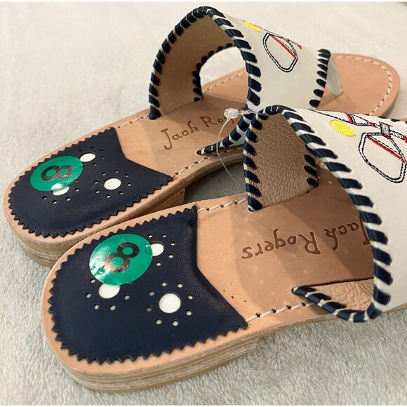 Jack Rogers Pickleball Sandals Thong Size 8 Embroidered Leather Patriotic NEW - Picture 5 of 8